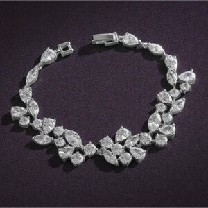 Crystal Cluster Tennis Bracelet Bridal Jewelry